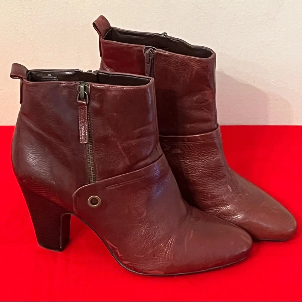 Nine West GoWithIt Brown Leather Ankle Boots